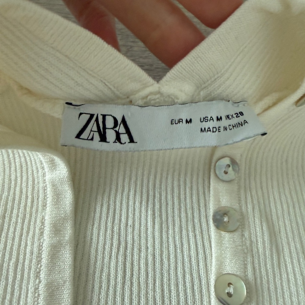Zara Cream Ribbed Button-Up Top - Picture 3 of 7